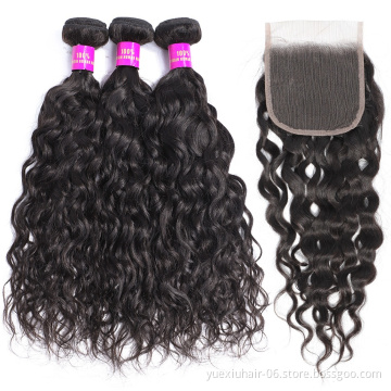 YX HAIR Water Wave Human Hair Bundles With Closure Brazilian Virgin Human Hair